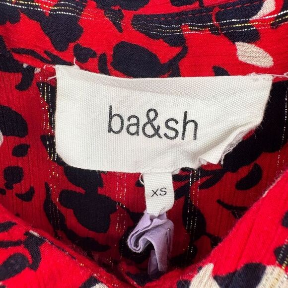 BA&SH Womens Blouse Top Floral Short Sleeve Red Black Size 4 Early Shirt - Picture 8 of 11